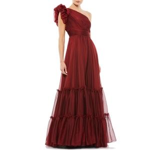 Ruffle One-Shoulder Chiffon A-Line Gown for wedding prom evening